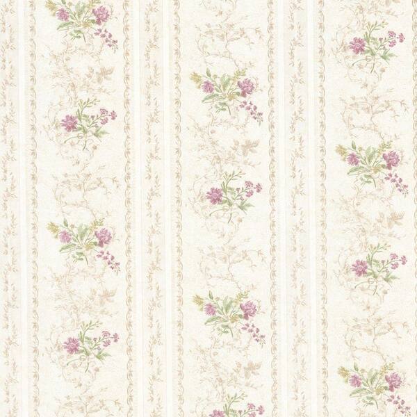 Mirage Maury Mauve Floral Bouquet Stripe Wallpaper