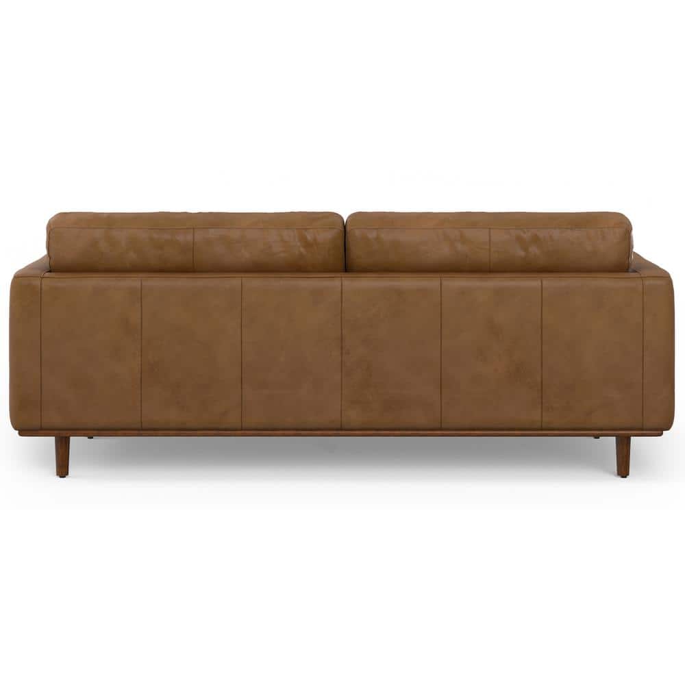 Caramel Brown Genuine Leather Sofa with Removable Cushions