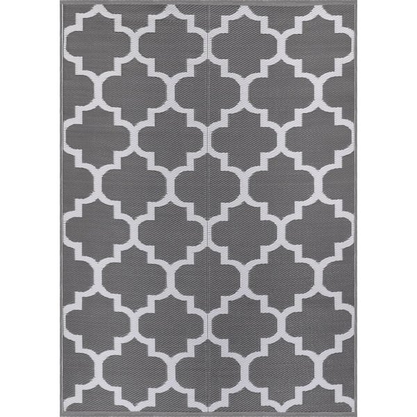 Beverly Rug 8 X 10 Grey White Lightweight Moroccan Trellis Reversible Plastic Indoor Outdoor Area Rug