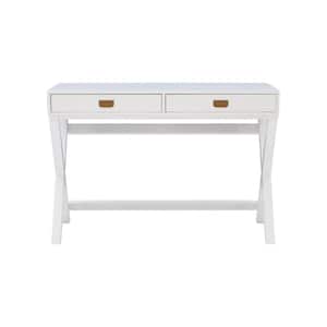 44 in. Rectangular White 2 Drawer Writing Desk with Built-In Storage
