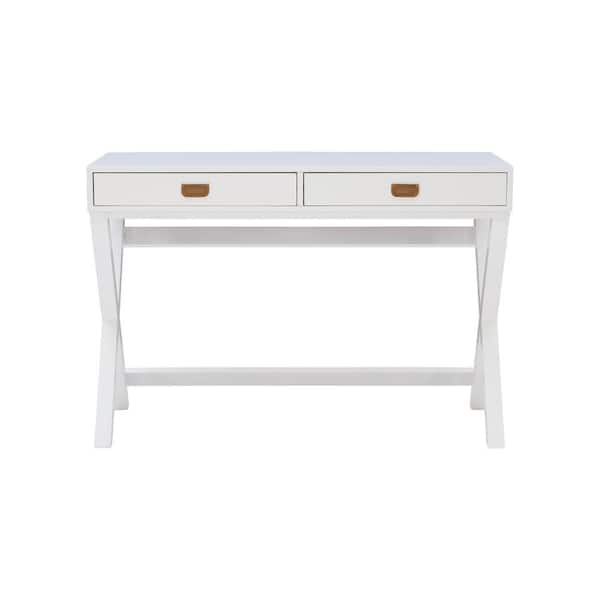 Linon Home Decor 44 in. Rectangular White 2 Drawer Writing Desk with Built-In Storage