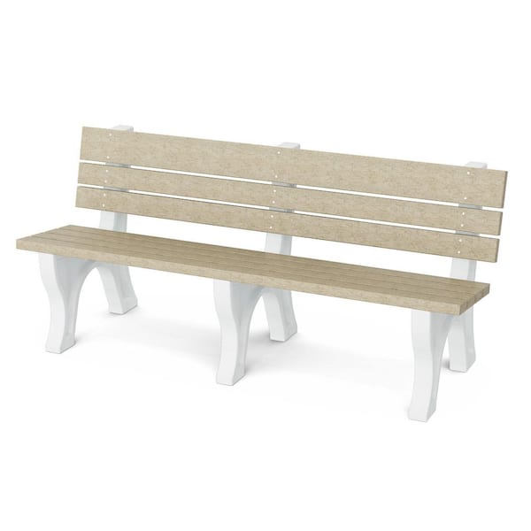 Wildridge Heritage 6 ft. Weathered Wood and White HDPE Plastic Outdoor Park Bench
