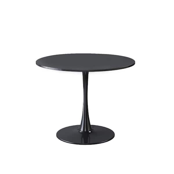 Amucolo 39.4 in. Modern Round Black MDF Wood Dining Table with Solid Metal Base(Seats 4)