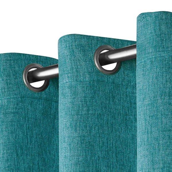 Vesta Teal Solid Woven Room Darkening Grommet Top Curtain, 52 in. W x 84 in. L (Set of 2)