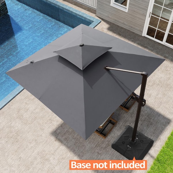 Pellebant Double Top 10 ft. x 10 ft. Aluminum Heavy-Duty 360° Rotation Cantilever Patio Umbrella in Dark Gray