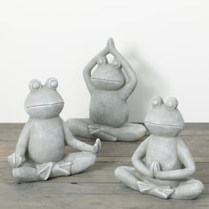 20", 18" and 17" Gray Yoga Frog Garden Statue (Set of 3)