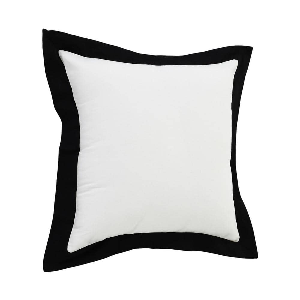 20" Black and White Cotton Geometric Throw Pillow