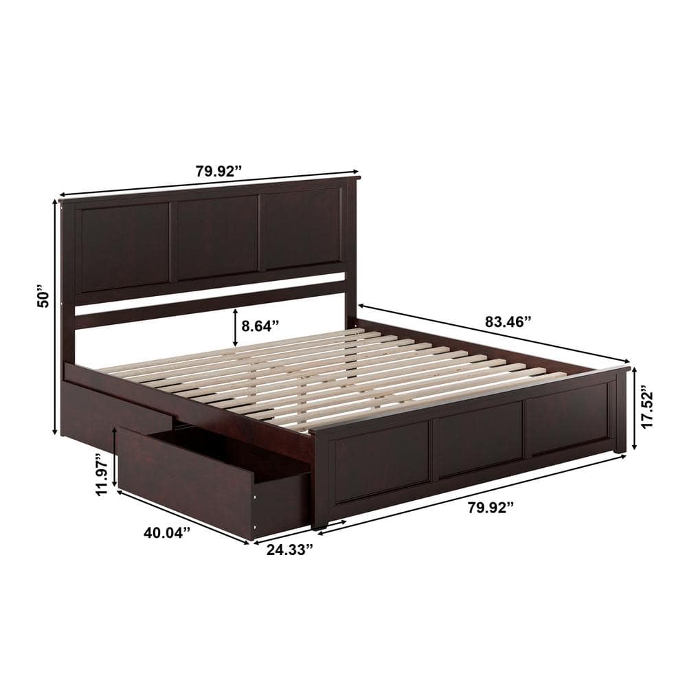 Espresso King Solid Wood Platform Bed with Storage Drawers