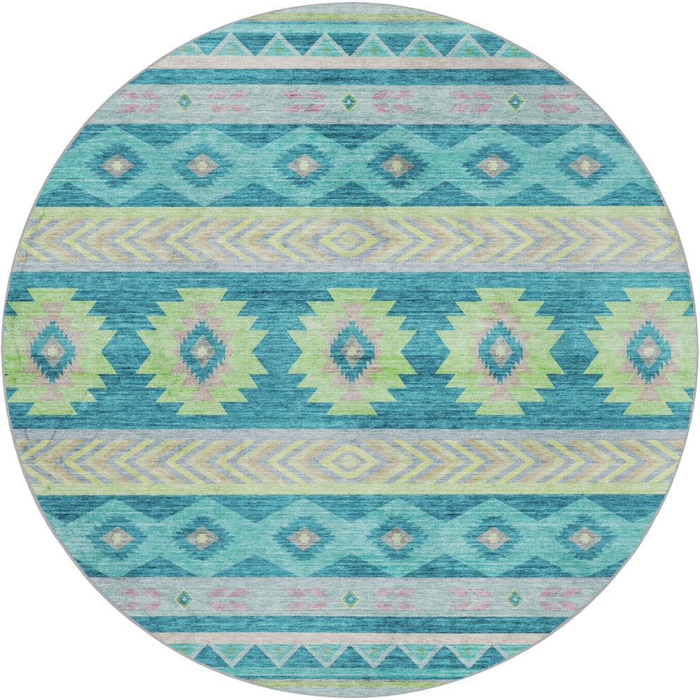 Dream Shag Premium Machine Washable Abstract ADS178 Peacock 8 ft. x 8 ft. Round Rug price history on PriceWatchPro