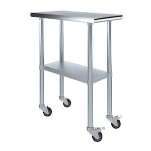 30 in. x 15 in. Stainless Steel Work Table with Casters Mobile Metal Kitchen Utility Table with Bottom Shelf