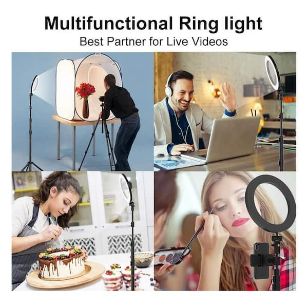 Merra 63 in. Black LED Ring Lighting Kit Lamp with Tripod for Live Stream  Photo Video Makeup More MRL-0010-16-BNHD-1 - The Home Depot