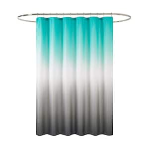 Ombre 70 in. W x 72 in. L Peva Shower Curtain w/Liner & Hooks 14-Piece Set in Turquoise/Grey