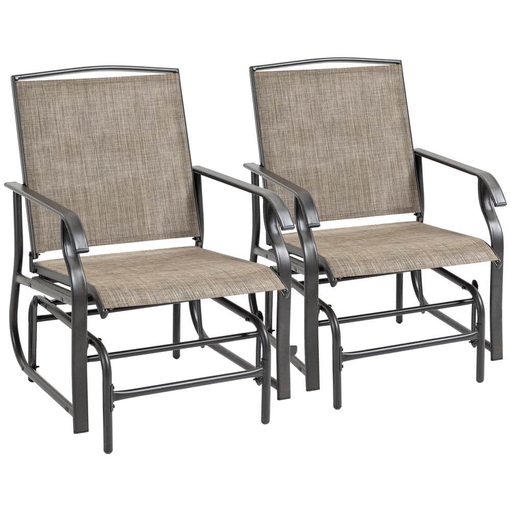 Outsunny 2-Person Gliders Dark Brown and Khaki Metal Patio Swing Chair Set with Breathable Mesh Fabric -  84B-776