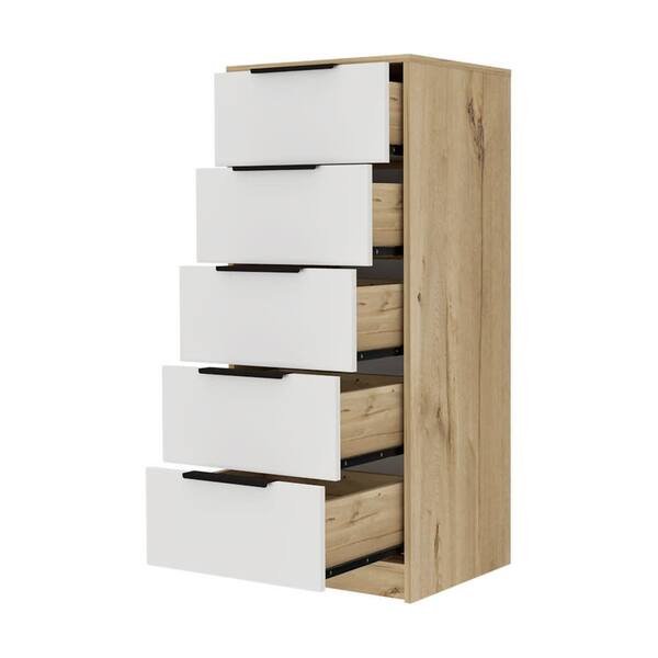 Rst Brands Lindon 5 Drawer Oak 18 In W, White Oak Mid Century Modern Dresser