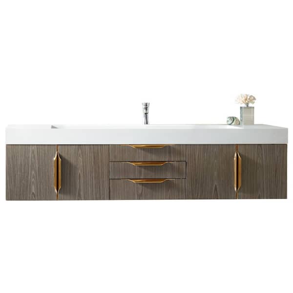 James Martin Vanities Columbia 72.5 in. W x 19 in. D x 18.3 in. H Double Bath Vanity in Ash Gray with Glossy White Composite Top