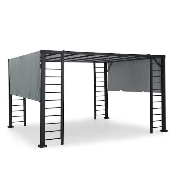 ChillPavilion 10 ft. x 12 ft. Dark Gray Aluminum Outdoor Patio Pergola with Retractable Shade