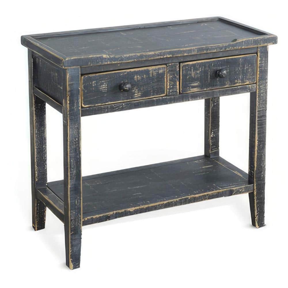 28 in. Black Rectangular Wooden Top End Table