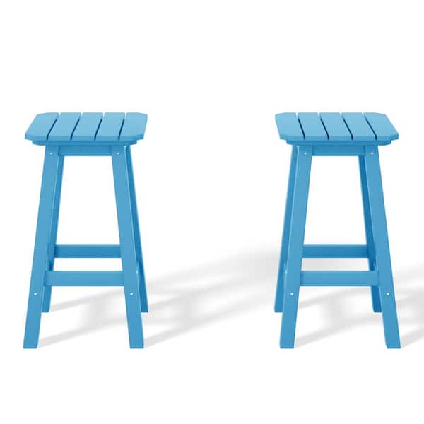 WESTIN OUTDOOR Laguna 24 in. Set of 2 HDPE Plastic All Weather Square Seat Backless Counter Height Outdoor Bar Stool in Pacific Blue