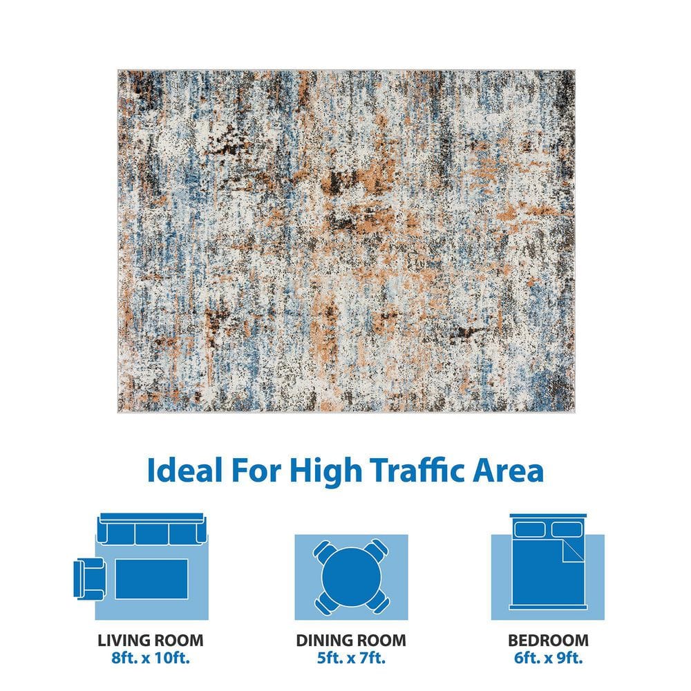 Multicolor Abstract Synthetic 6' x 9' Easy Care Area Rug