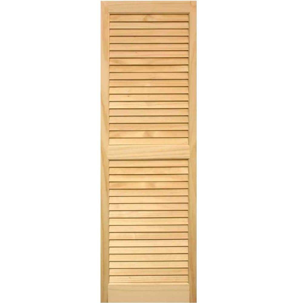 Unfinished Pine Louvered Wood Exterior Shutters, 15" x 39" Pair