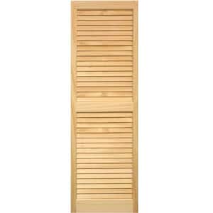 15 in. x 39 in. Pine Louvered Shutters Pair Unfinished