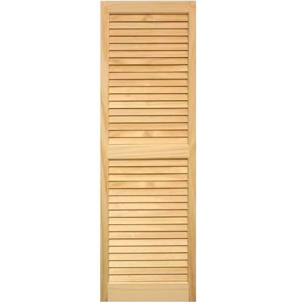 Pinecroft 15 in. x 39 in. Pine Louvered Shutters Pair Unfinished