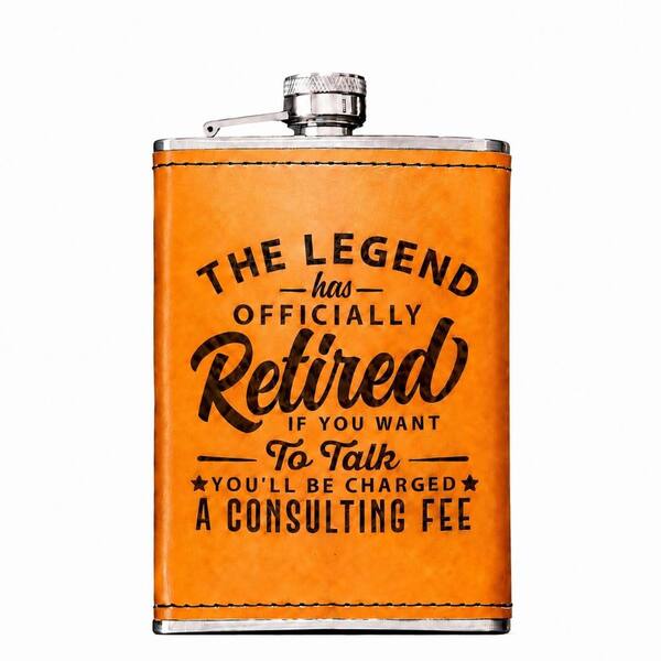 8 oz Faux Leather 304 Stainless Steel Whiskey Flask with Funnel Laser-Engraved Retirement Design Gift