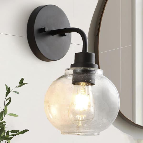 JONATHAN Y Sandrine 6.5 in. 1-Light Oil Rubbed Bronze Iron/Seeded Glass Cottage Rustic LED Vanity Light