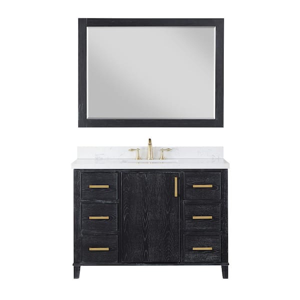 Altair Weiser 48 in. W x 22 in. D x 34 in. H Single Sink Bath Vanity in Black Oak with White Composite Stone Top and Mirror
