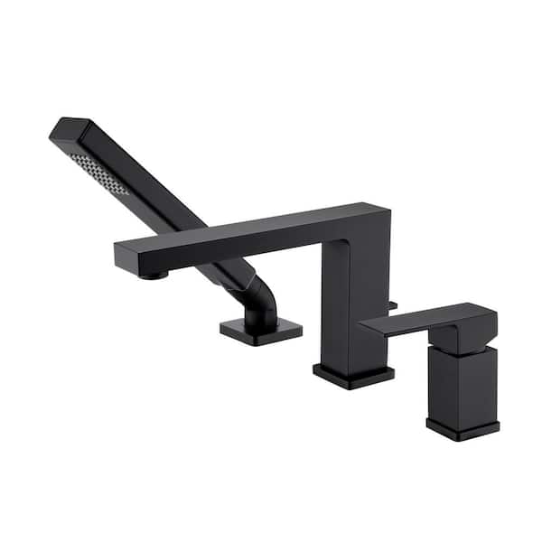LUXIER Single-Handle Deck-Mount Roman Tub Faucet with Hand Shower in Matte Black