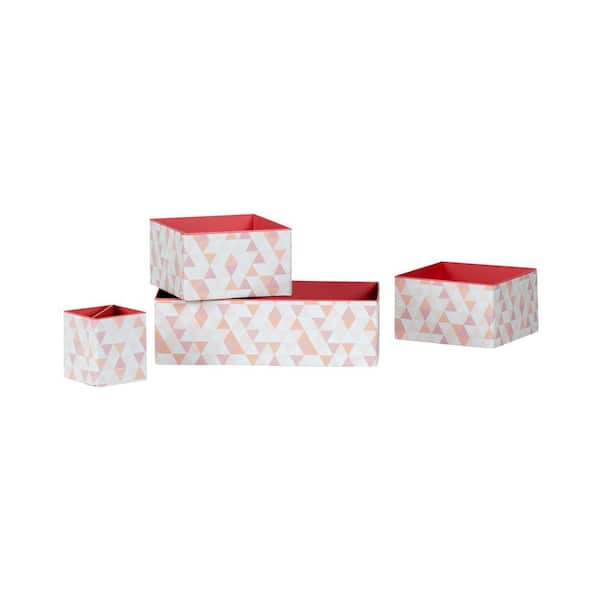 South Shore 4 in. W x 13 in. H Storit Small White and Pink Cardboard Printed Boxes and Pencil Cup with Pattern (4-Pack)