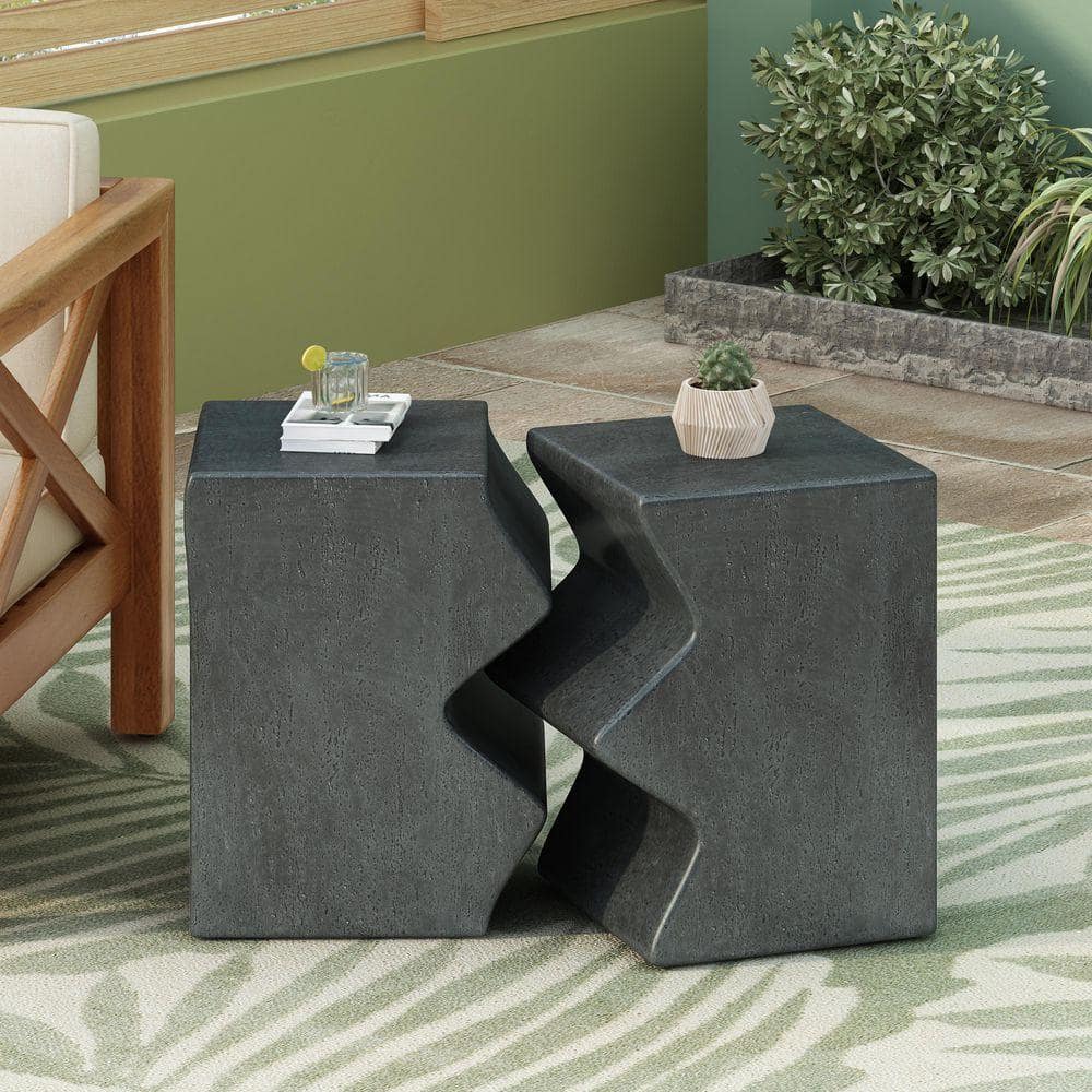 Modern Outdoor Faux Wood Side Table (Set of 2) Decorative Garden
