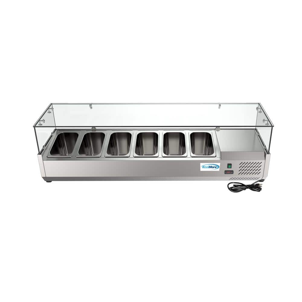 Koolmore 71 in. Eight Pan Refrigerated Countertop Condiment Prep Station, SCDC-8P-SG, Stainless Steel