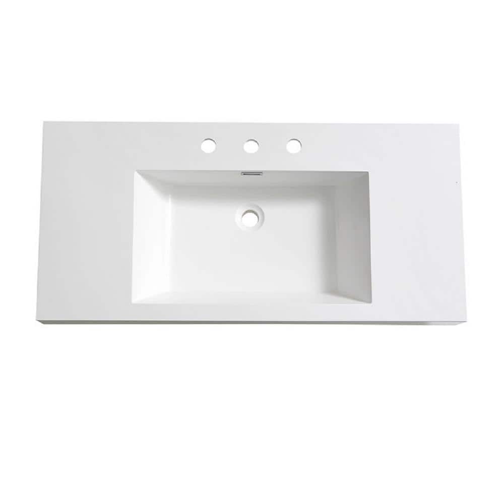 Mezzo 39'' White Acrylic Rectangular Bathroom Sink with Overflow