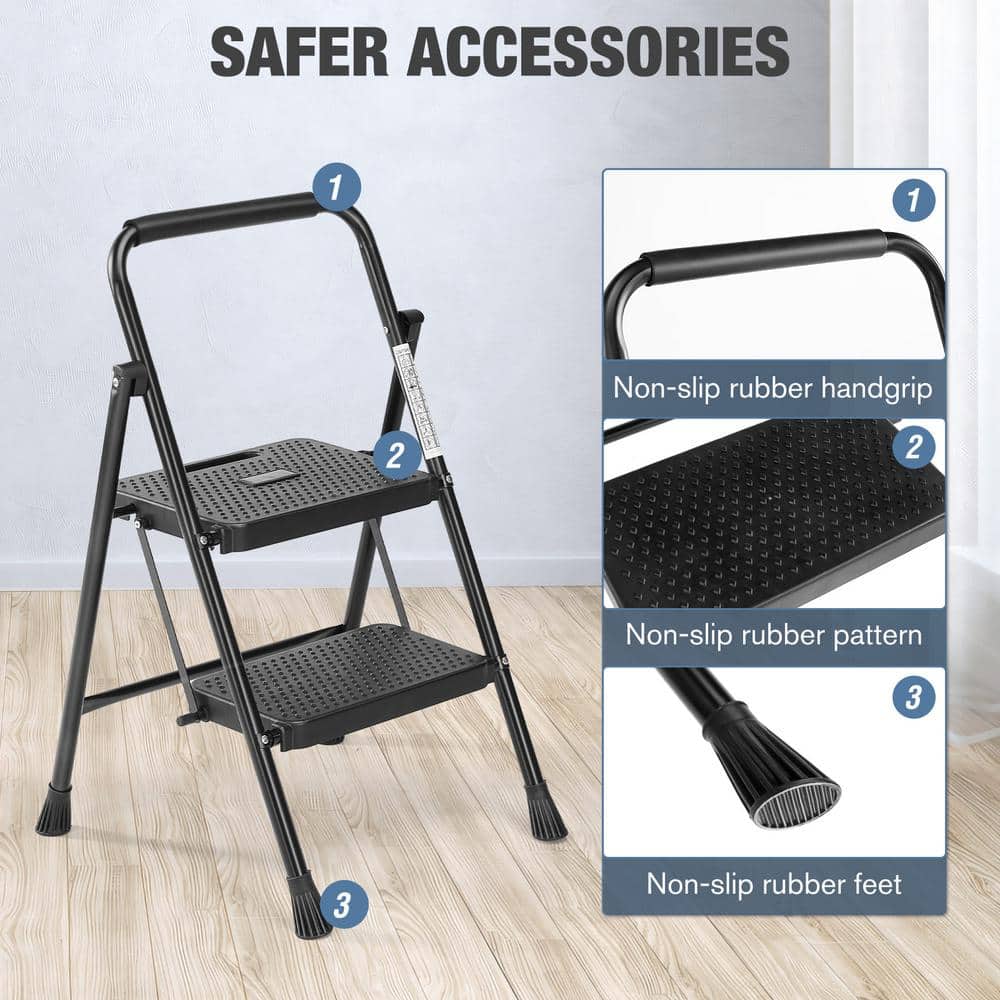WRIGHTMASTER 2-Step Reach Folding Non-Slip Steel Step Stool, 800 lbs., Portable Step Tools, for Home/Office Work ZEYW90837