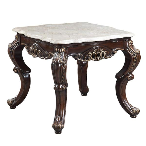 Benjara 28 in. Cream and Brown Square Marble End Table with Cabriole Legs