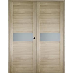 Edna 48 in. x 79.375 in. Left Hand Active Frosted Glass Shambor Finished Wood Composite Double Prehung French Door