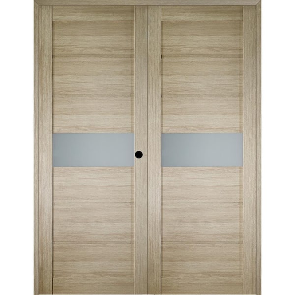 Belldinni Edna 56 in. x 79.375 in. Left Hand Active Frosted Glass Shambor Finished Wood Composite Double Prehung French Door