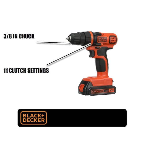 BLACK+DECKER 20V MAX Lithium-Ion Cordless 3/8 in. Drill/Driver with Battery  1.5Ah and Charger LDX120C - The Home Depot