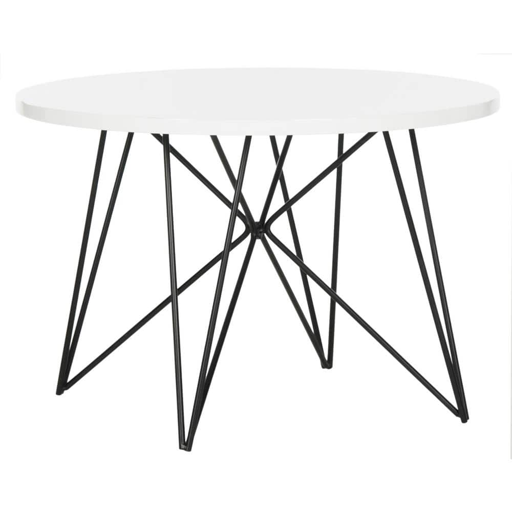24" Transitional White Wood & Metal Round End Table