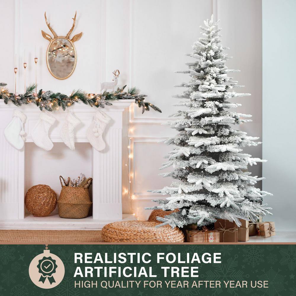 6.5 ft Flocked Pine Valley Artificial Christmas Tree with Snow Finish