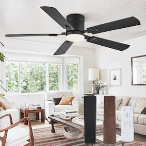 52 in. Indoor Matte Black Flush Mount 3-Colors LED Ceiling Fan with Dual-Finish Blades and Light Kit and Remote Control