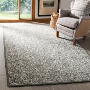 Micro-Loop Blue/Ivory 5 ft. x 8 ft. Antique Floral Border Area Rug