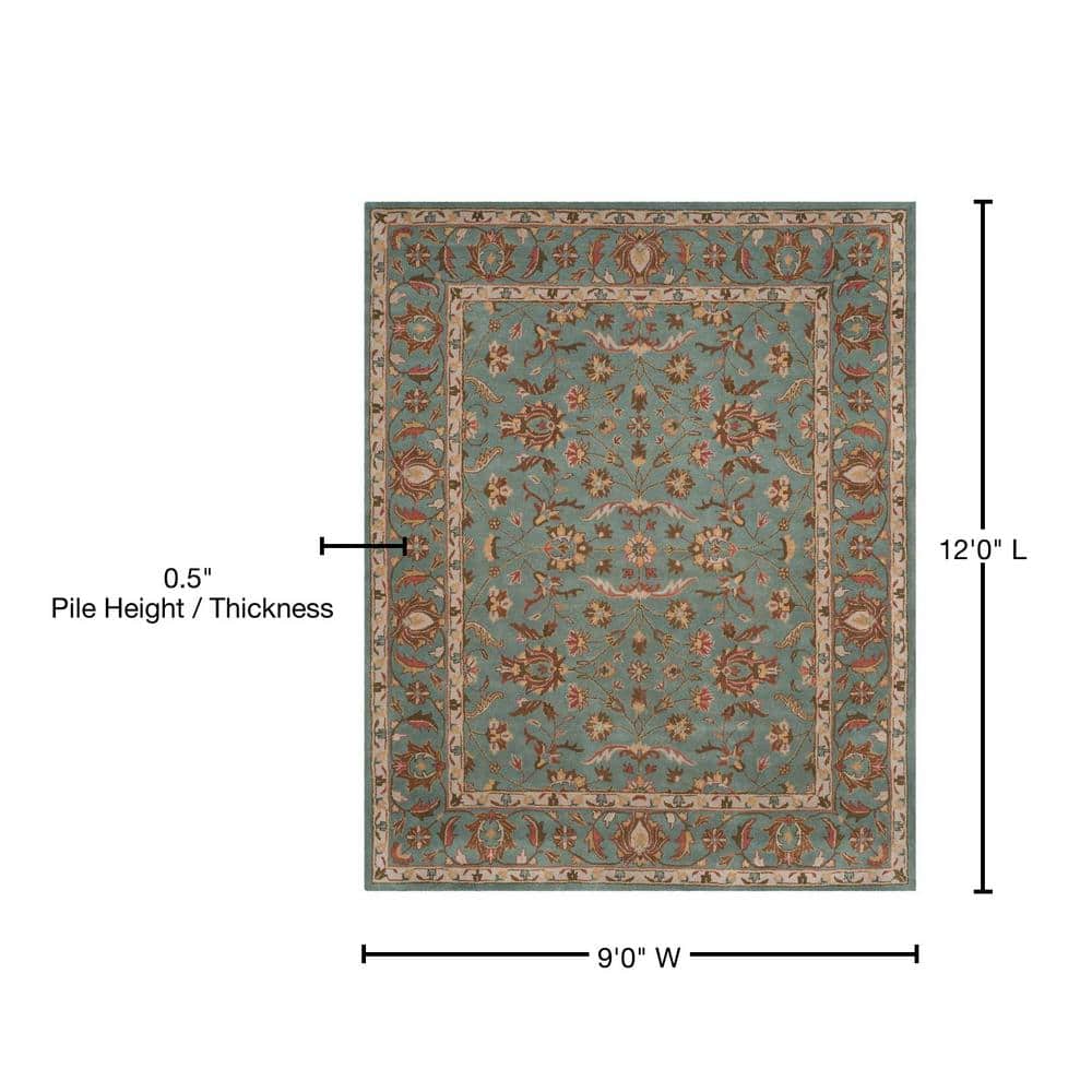 Elegant Heritage Blue Rectangular Hand-Tufted Wool Area Rug, 9' x 12'