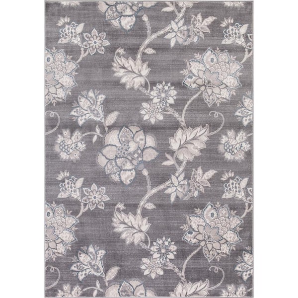 Concord Global Trading Lara Floral Harmony Gray 5 ft. x 8 ft. Area Rug