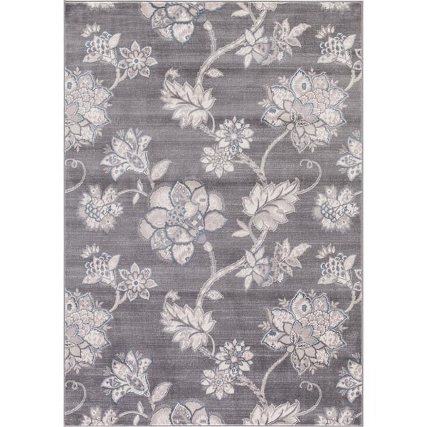 Lara Floral Harmony Gray 8 ft. x 11 ft. Area Rug