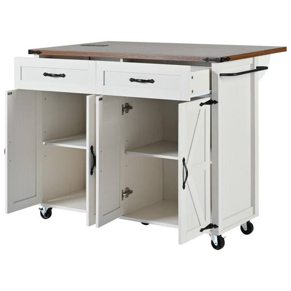 Runesay White Mdf Base with Mdf Wood Top Rolling Kitchen Island (28.75-in x 53.5-in x 36.5-in)