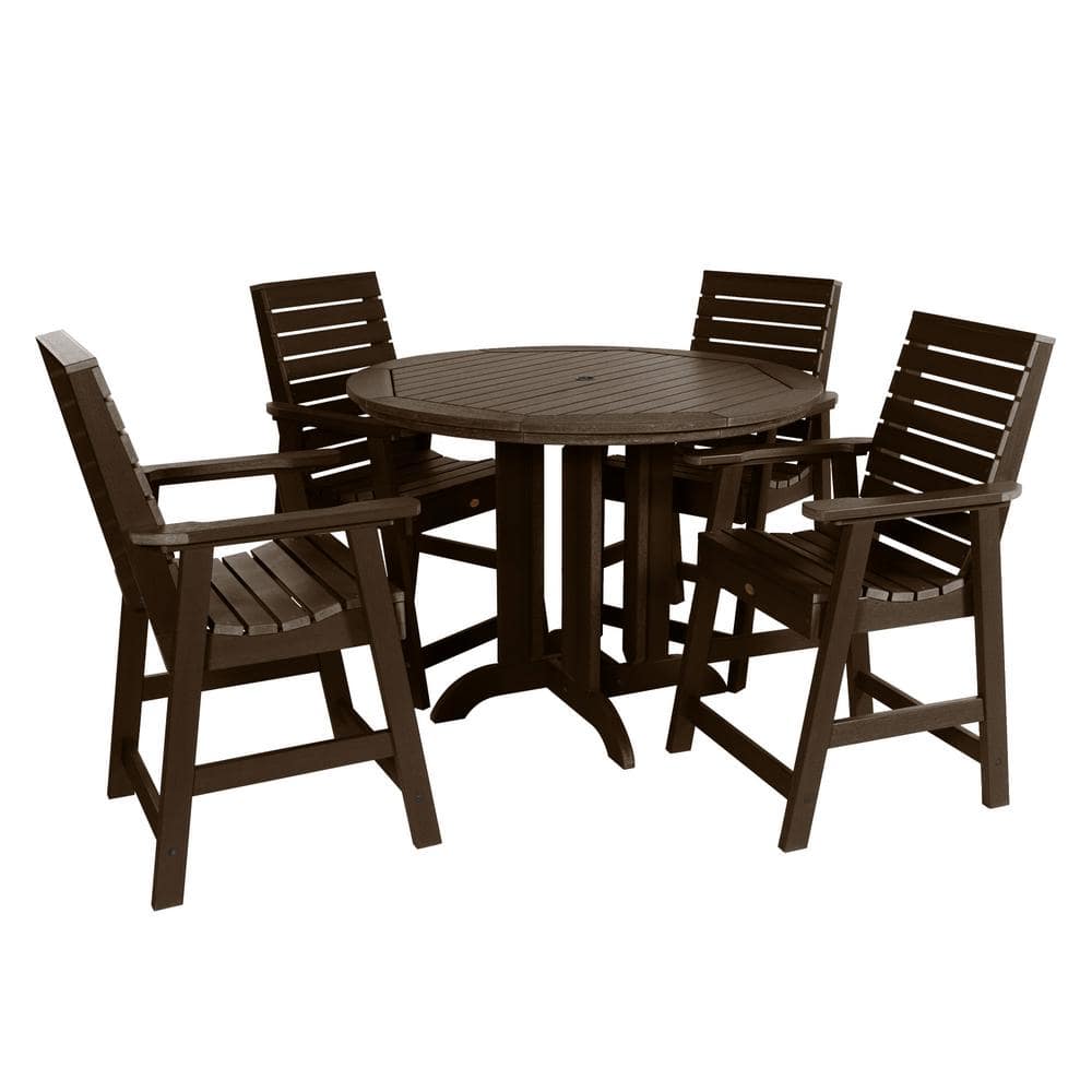 Highwood Weatherly Weathered Acorn 5-Piece Recycled Plastic Round Outdoor Balcony Height Dining Set -  AD-CNW48-ACE