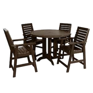 Weatherly Weathered Acorn 5-Piece Recycled Plastic Round Outdoor Balcony Height Dining Set