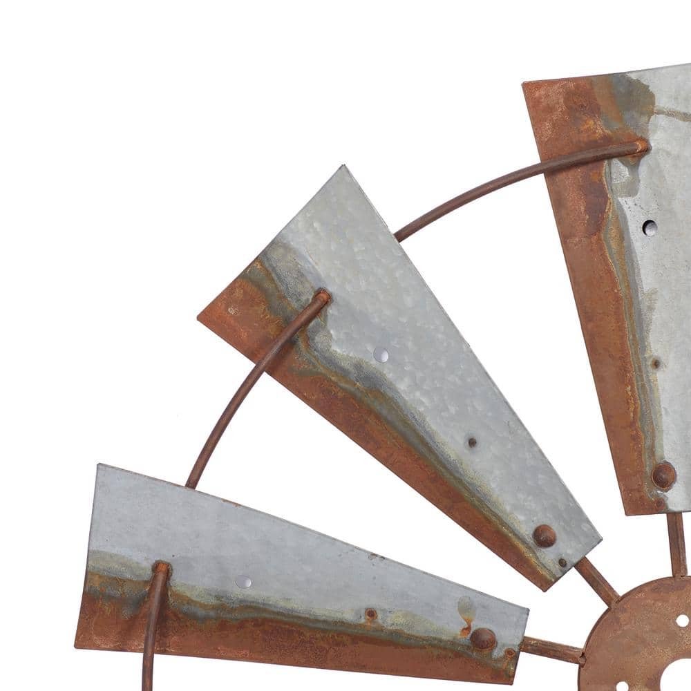 Rustic Brown Iron Windmill Wall Sculpture 30" Farmhouse Decor